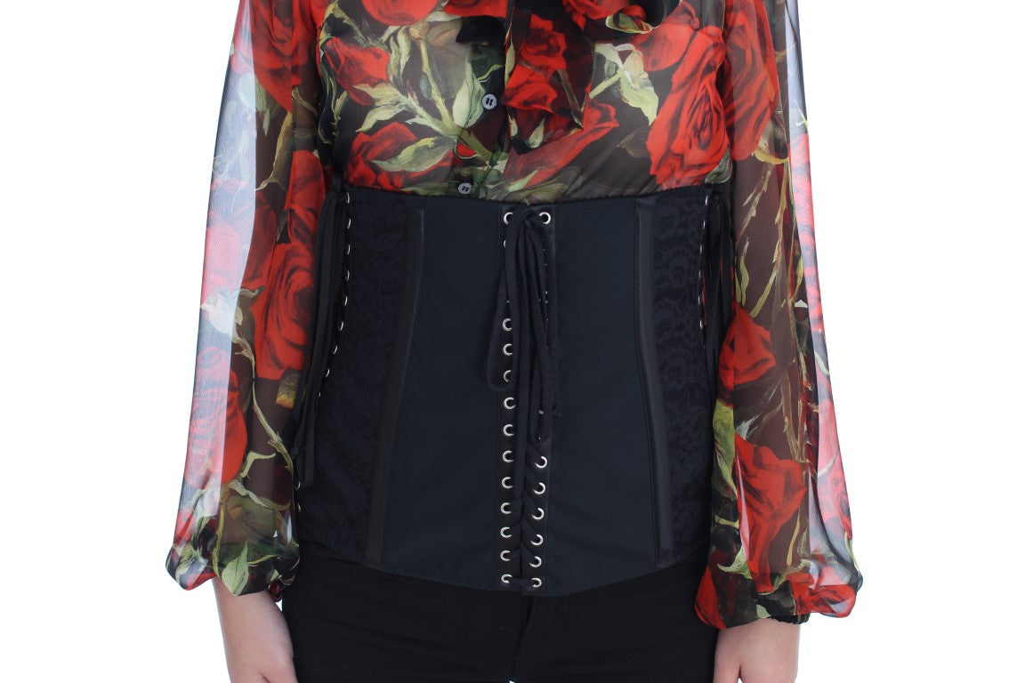 - Elegant Black Floral Brocade Corset Belt