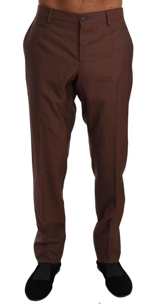 - Elegant Brown Wool-Silk Formal Pants