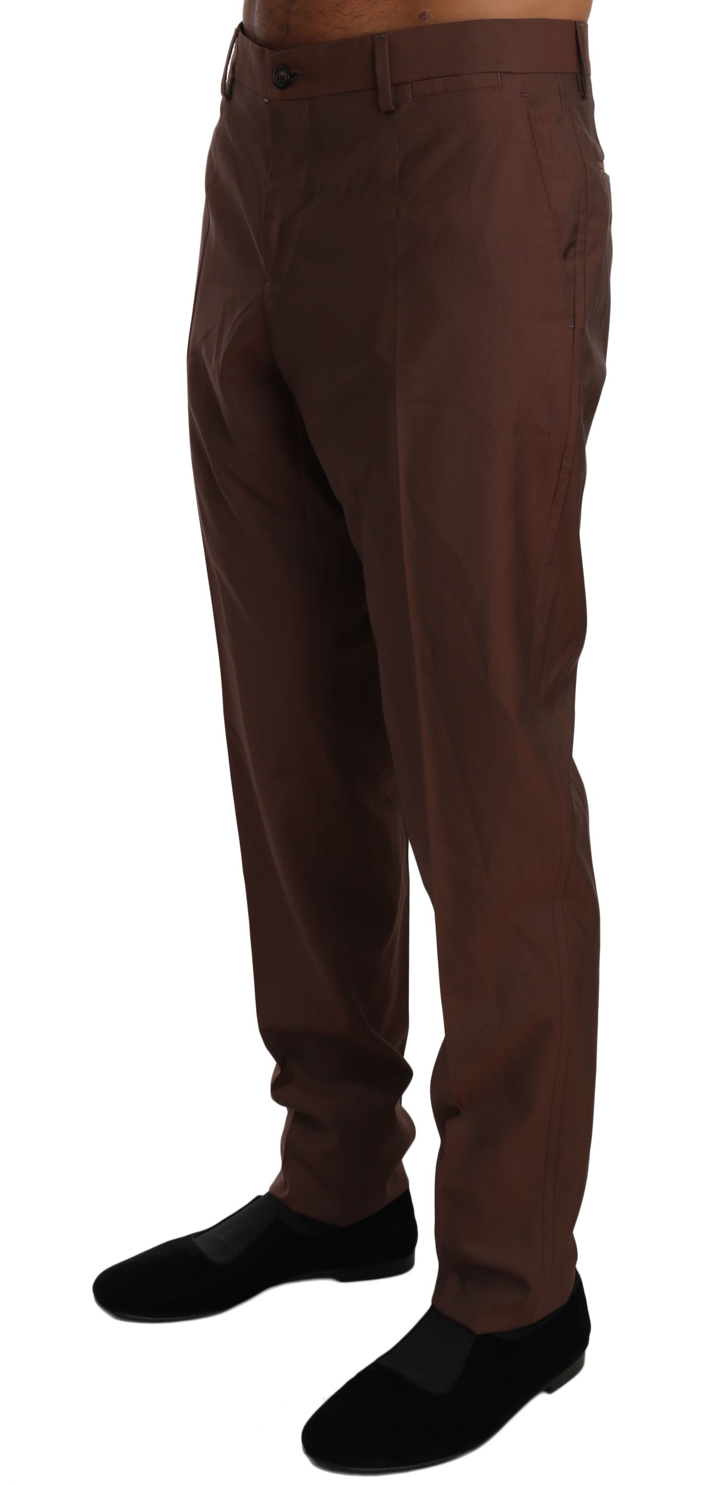 - Elegant Brown Wool-Silk Formal Pants