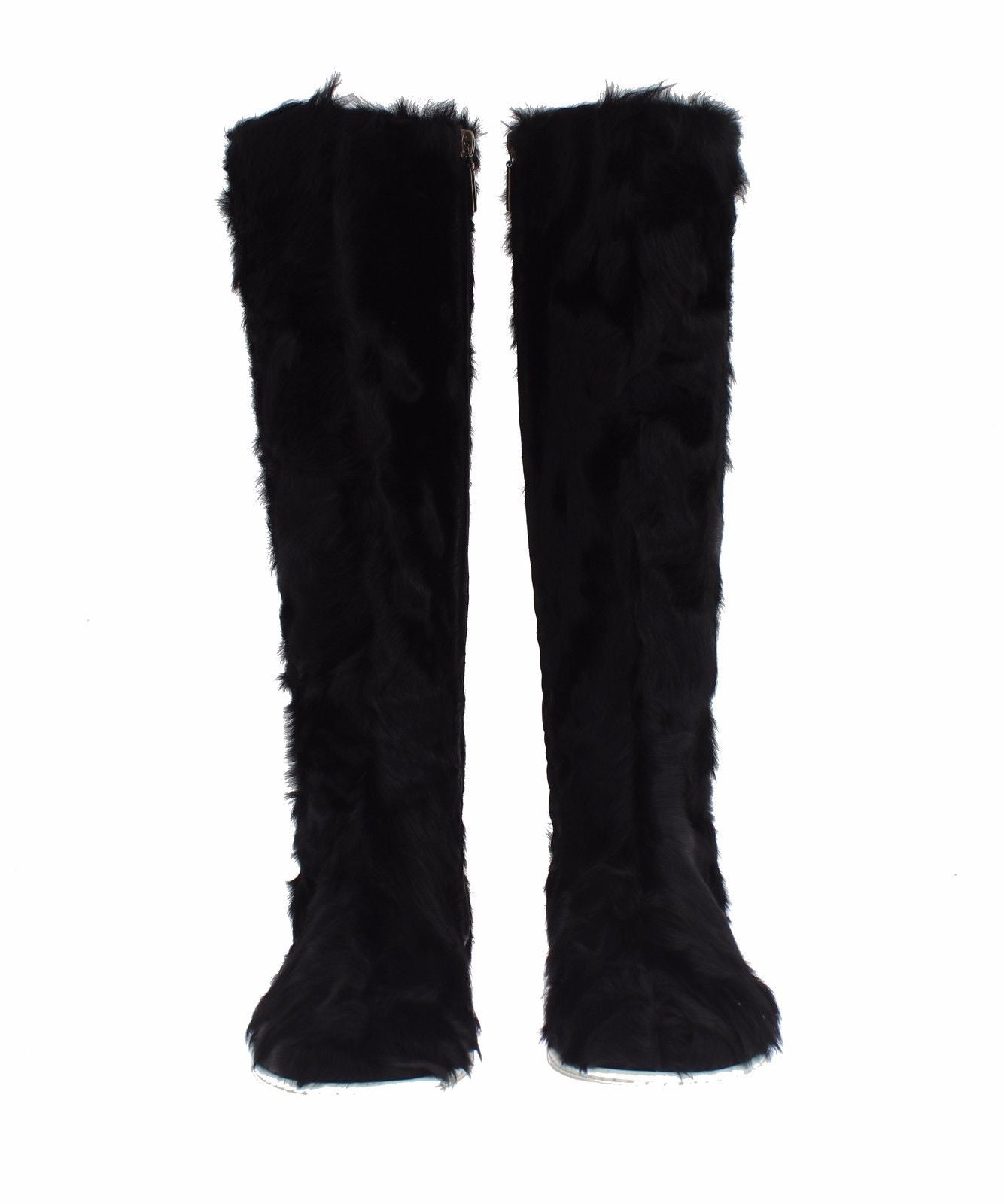 - Elegant Black Fur Leather Flat Sneaker Boots