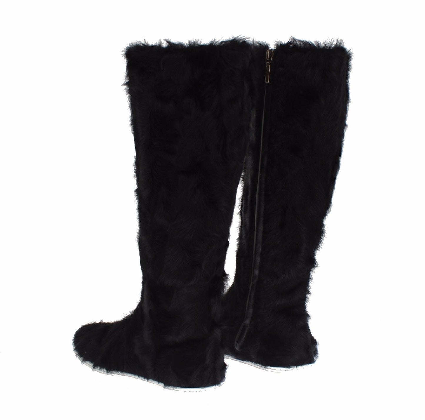 - Elegant Black Fur Leather Flat Sneaker Boots