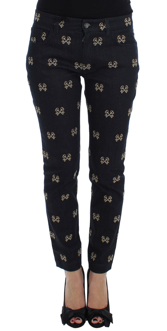 - Elegant Embroidered Slim Fit Denim Jeans