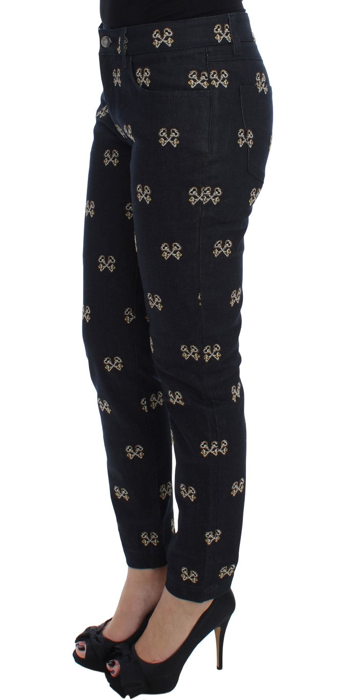 - Elegant Embroidered Slim Fit Denim Jeans