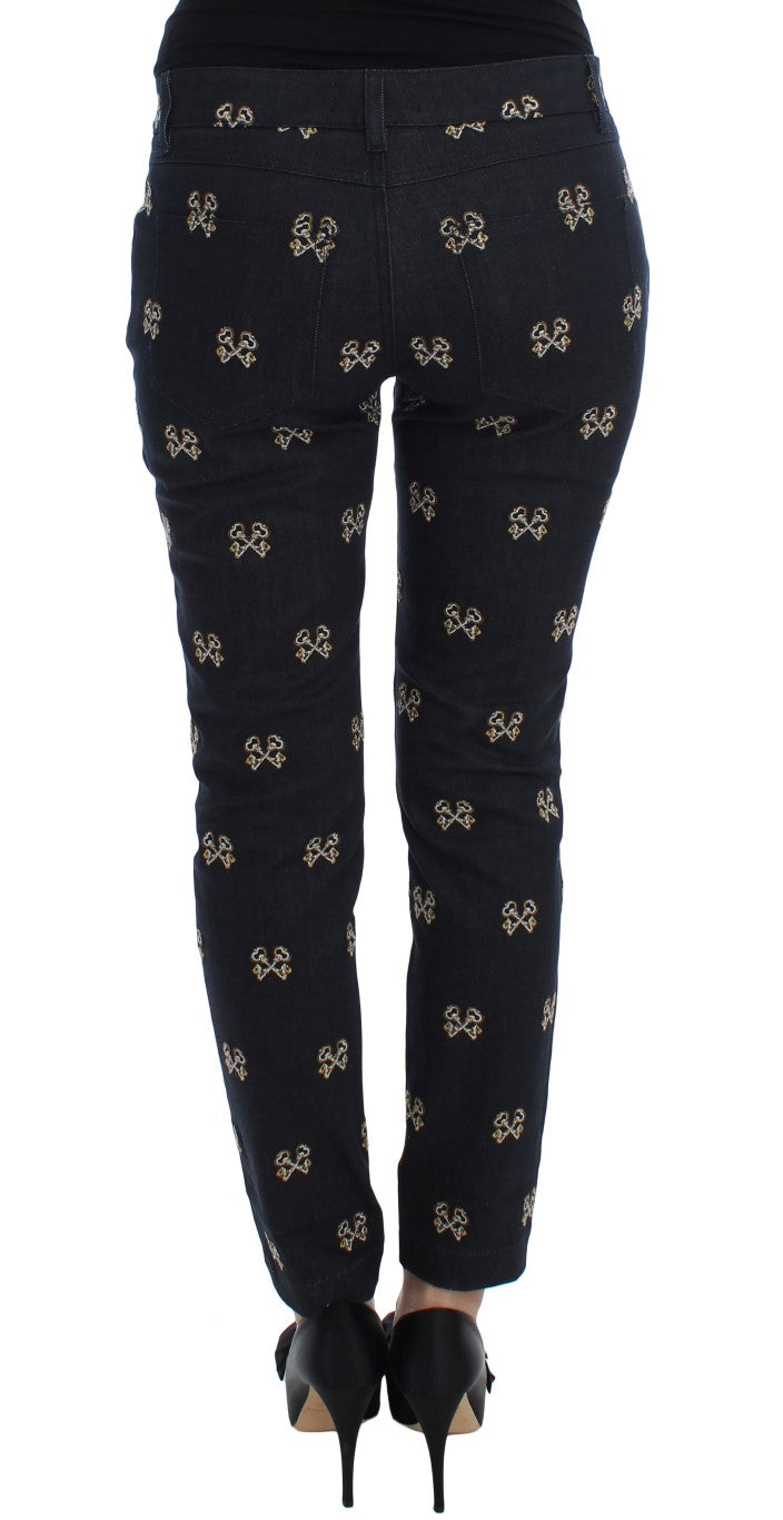 - Elegant Embroidered Slim Fit Denim Jeans