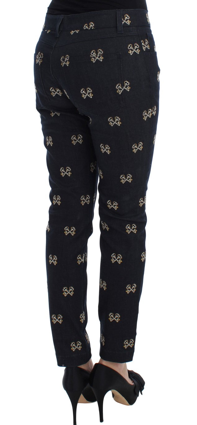 - Elegant Embroidered Slim Fit Denim Jeans