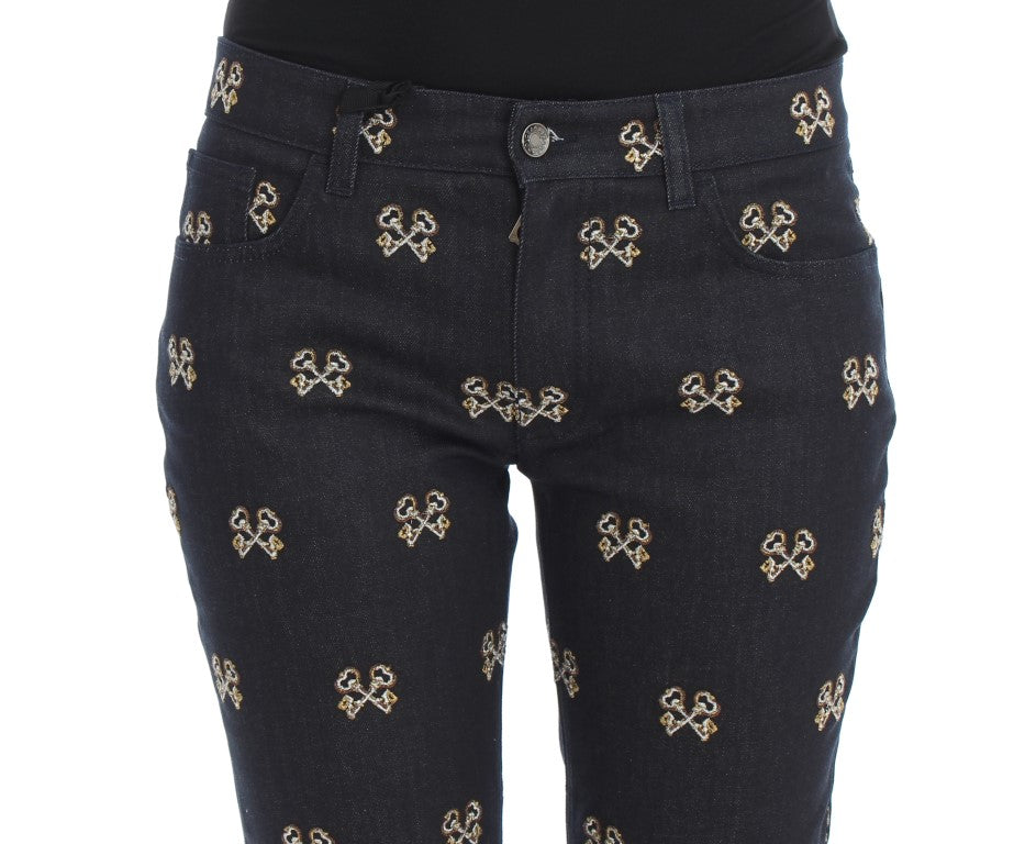 - Elegant Embroidered Slim Fit Denim Jeans