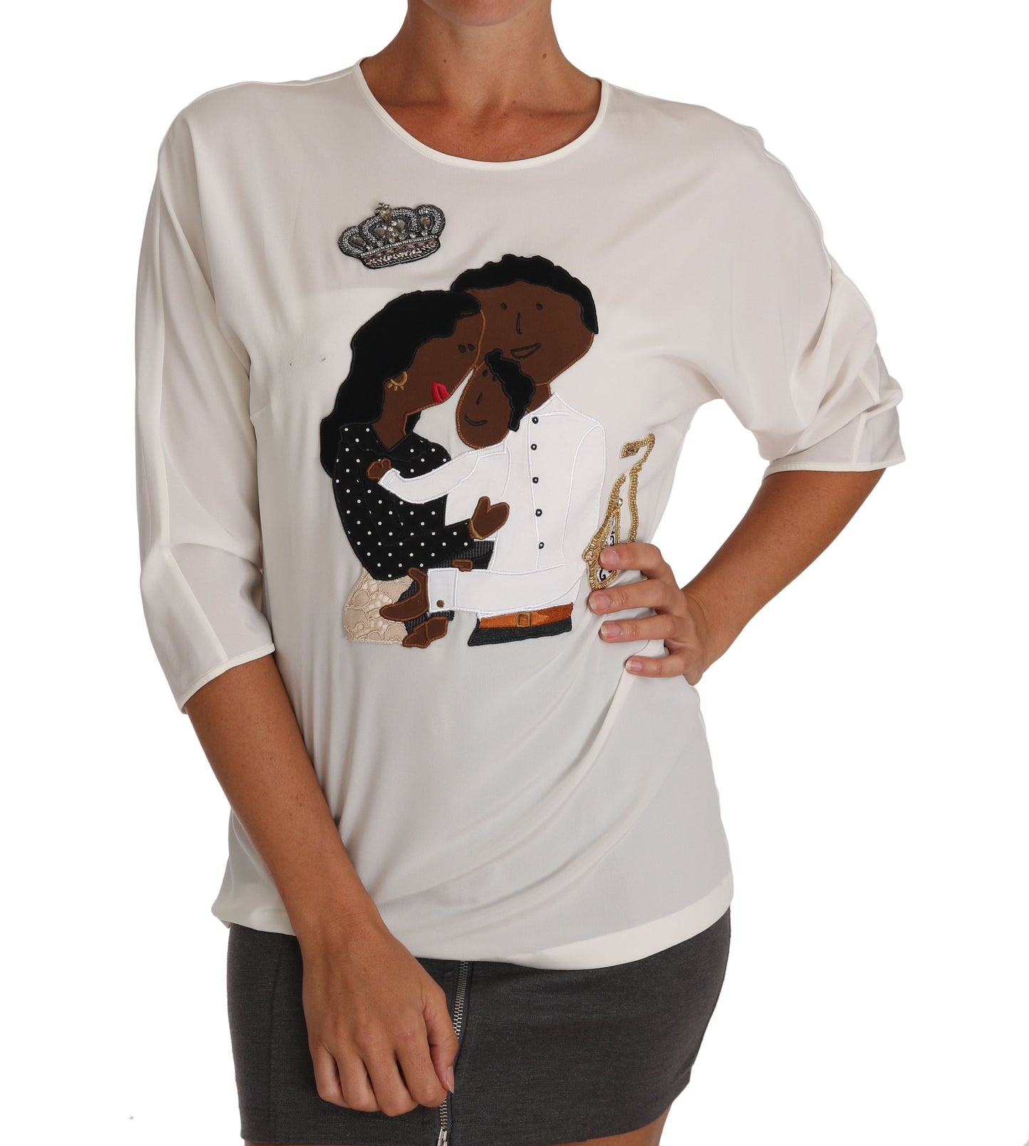 - Elegant Silk Blend Crewneck Blouse