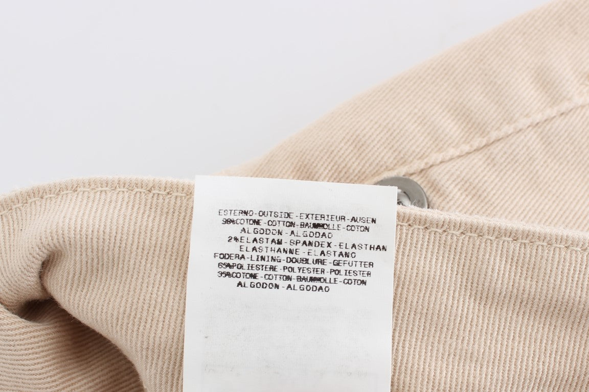 - Beige Cotton Stretch Slim Fit Jeans