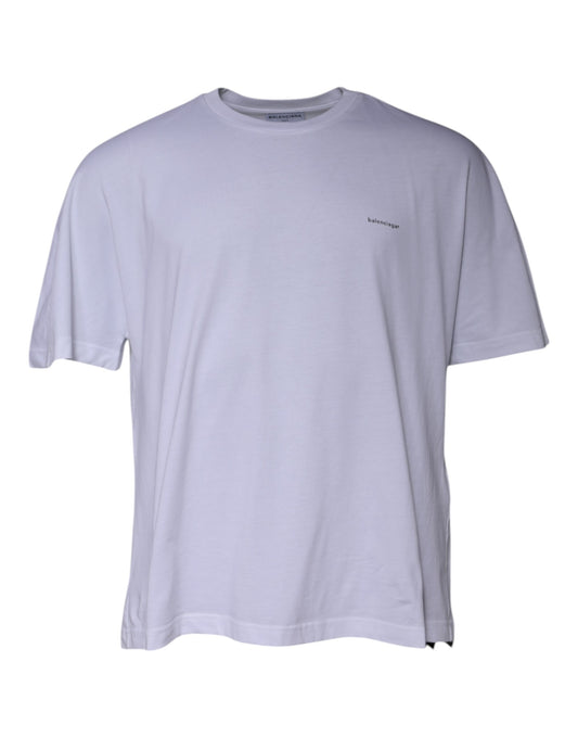 Balenciaga Men's White Logo Cotton Crew Neck Logo T-Shirt