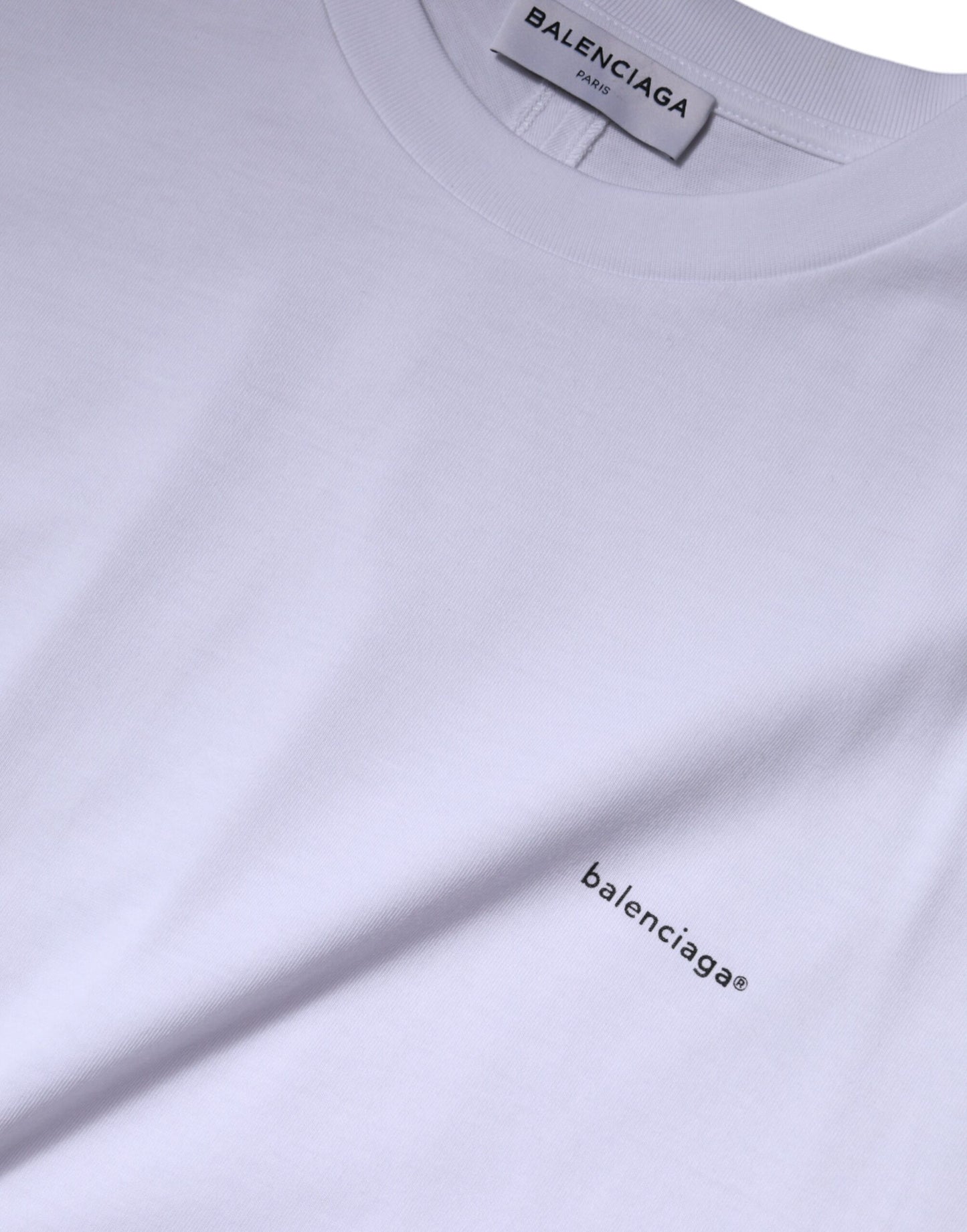 Balenciaga Men's White Logo Cotton Crew Neck Logo T-Shirt