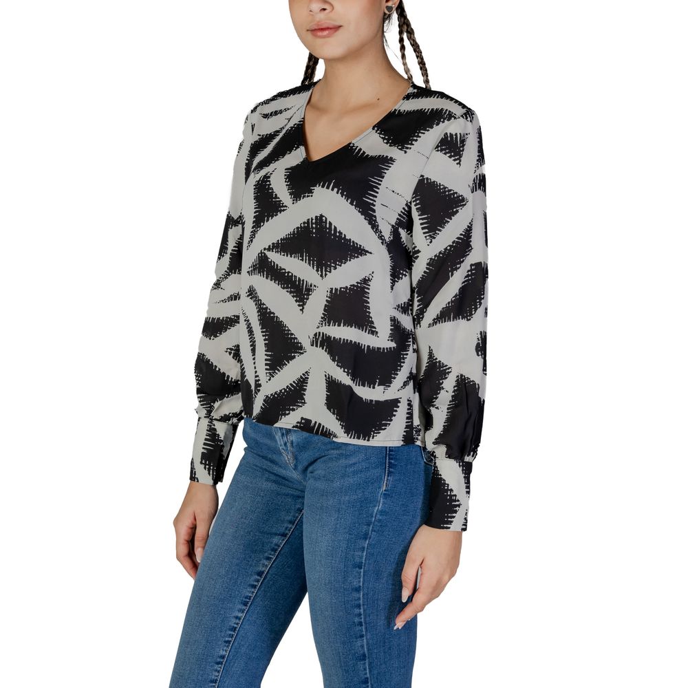 Jacqueline De Yong Elegant Black & Grey Blouse for Women