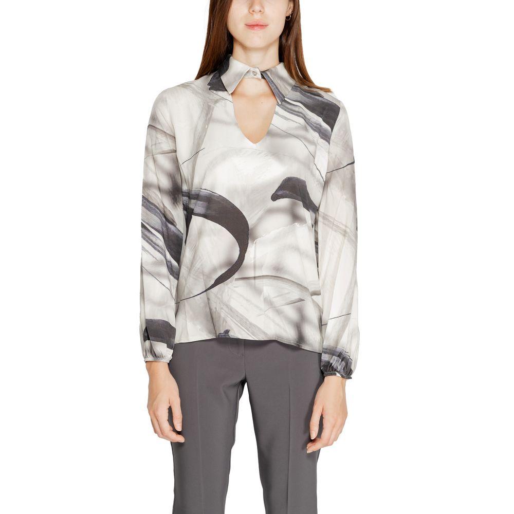 Rinascimento Gray Abstract Print Long Sleeved Blouse
