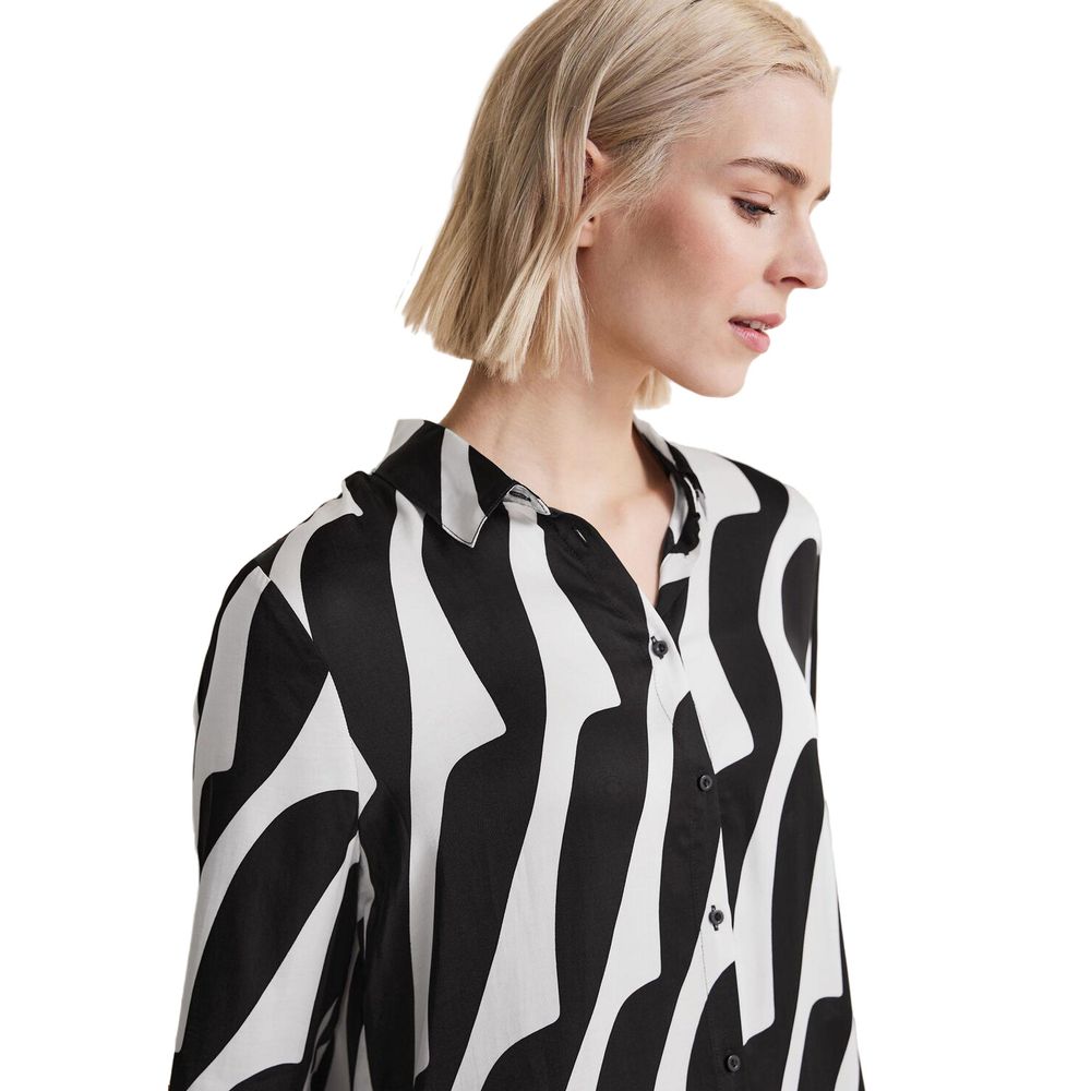 Street One Black And White Print Shirt - Women's Long Sleeve Blouse