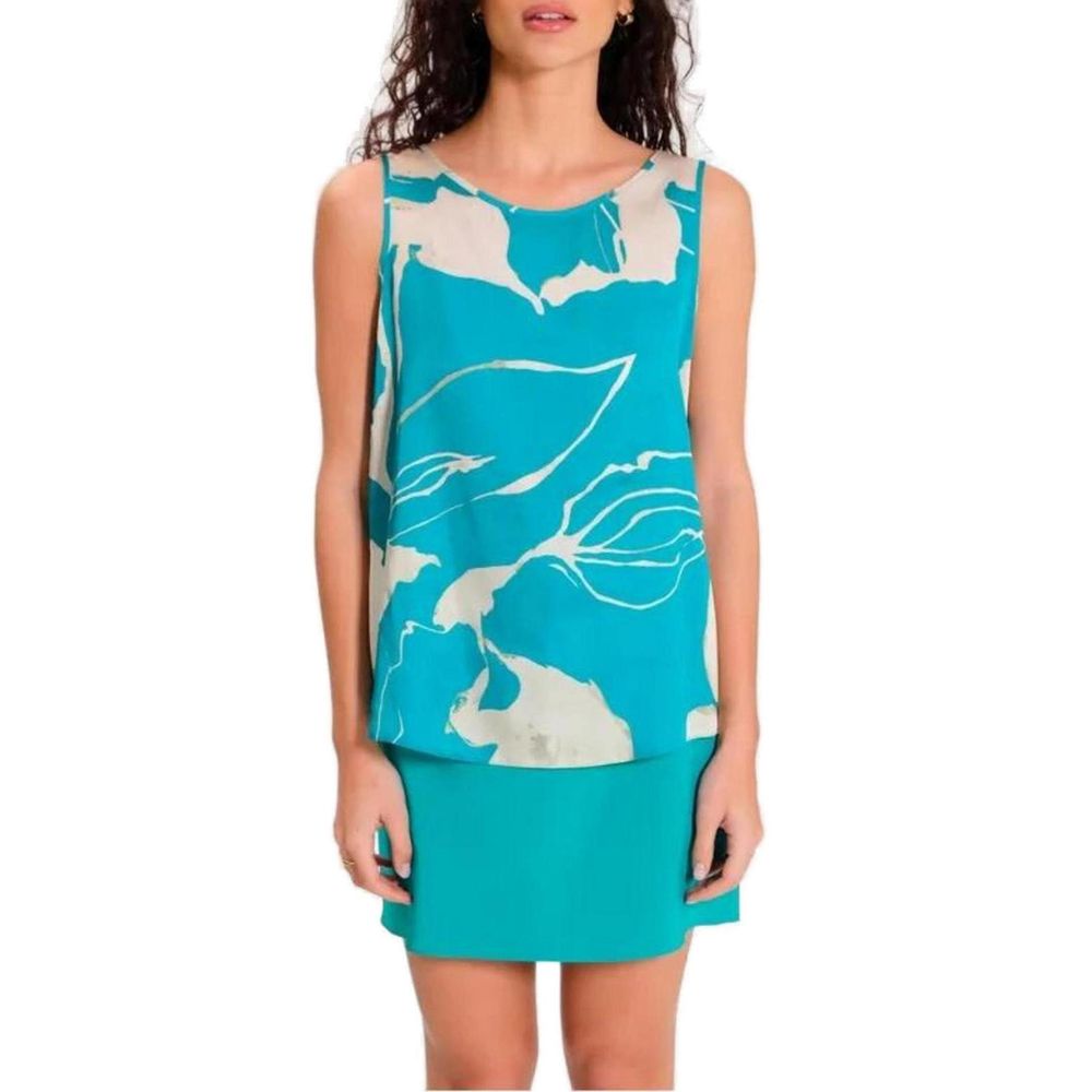 Rinascimento Turquoise Print Sleeveless Blouse