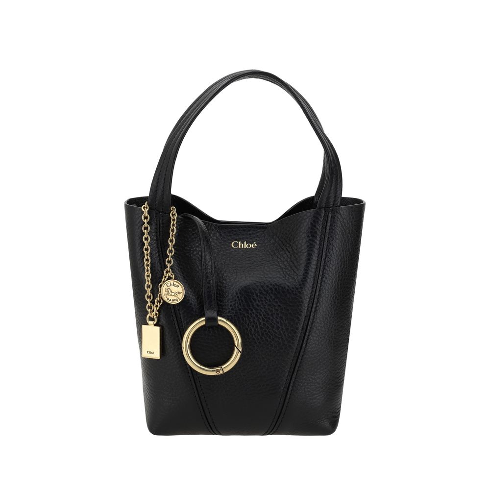 Chloé Black Grained Leather Spin Shoulder Bag