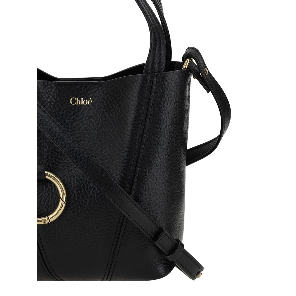 Chloé Black Grained Leather Spin Shoulder Bag
