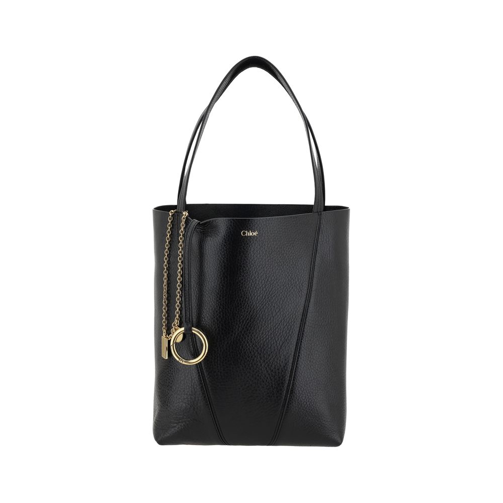 Chloé Spin Shoulder Bag in Black Grained Leather