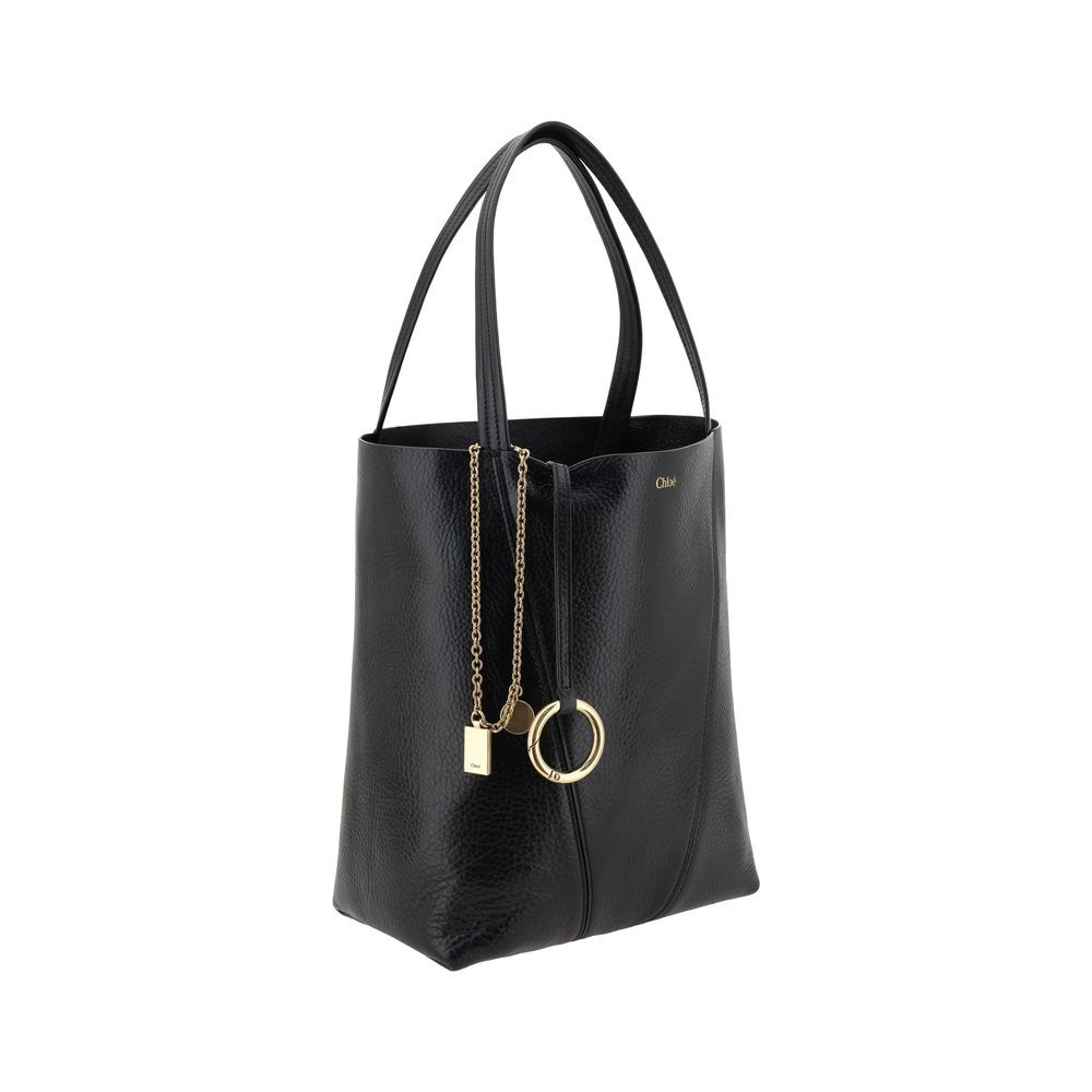 Chloé Spin Shoulder Bag in Black Grained Leather