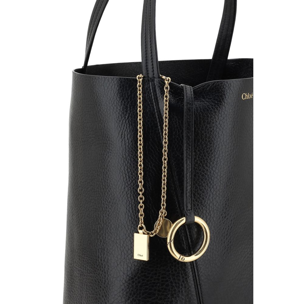 Chloé Spin Shoulder Bag in Black Grained Leather