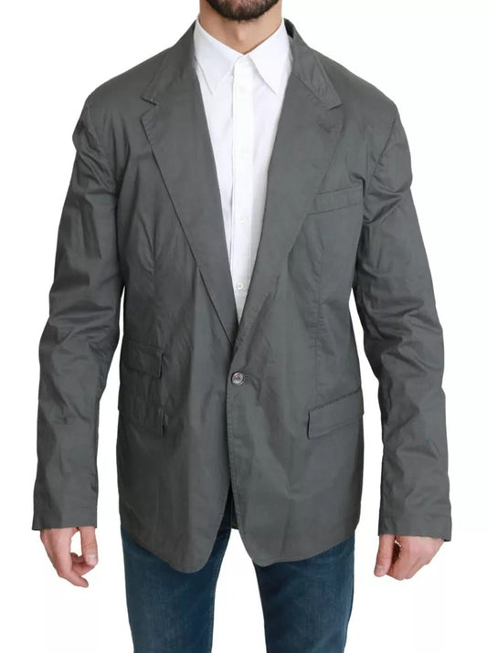 Dolce & Gabbana Gray Cotton Single Breasted Formal Blazer - check