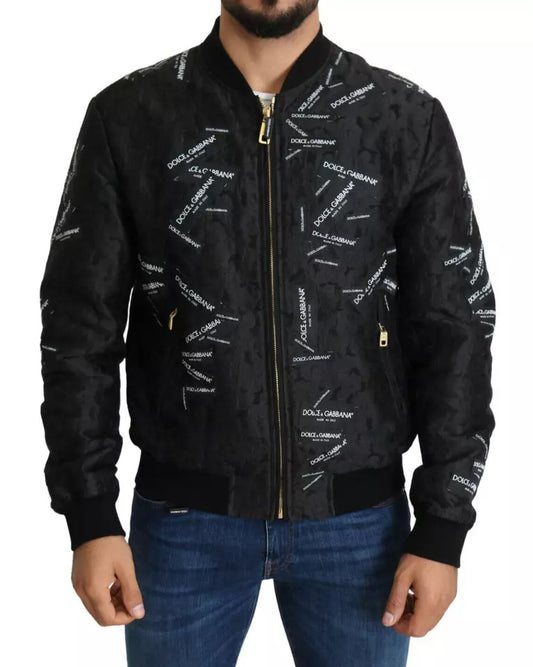 Dolce & Gabbana Black Logo Tape Brocade Bomber Jacket – Luxe Streetwear
