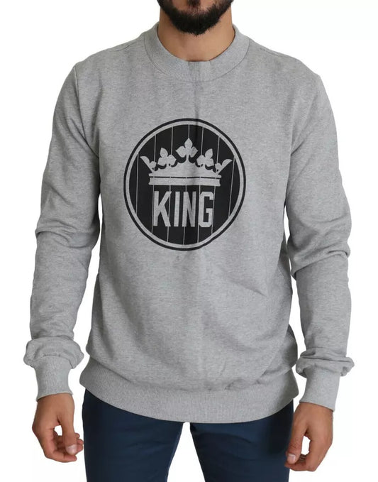 Dolce & Gabbana Gray Crown King Print Cotton Jumper