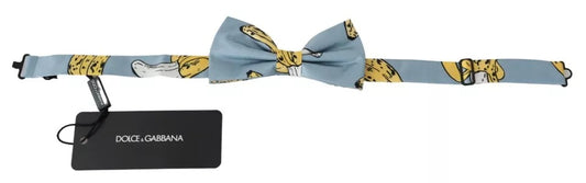 Dolce & Gabbana Light Blue Quirky Banana Print Silk Bow Tie