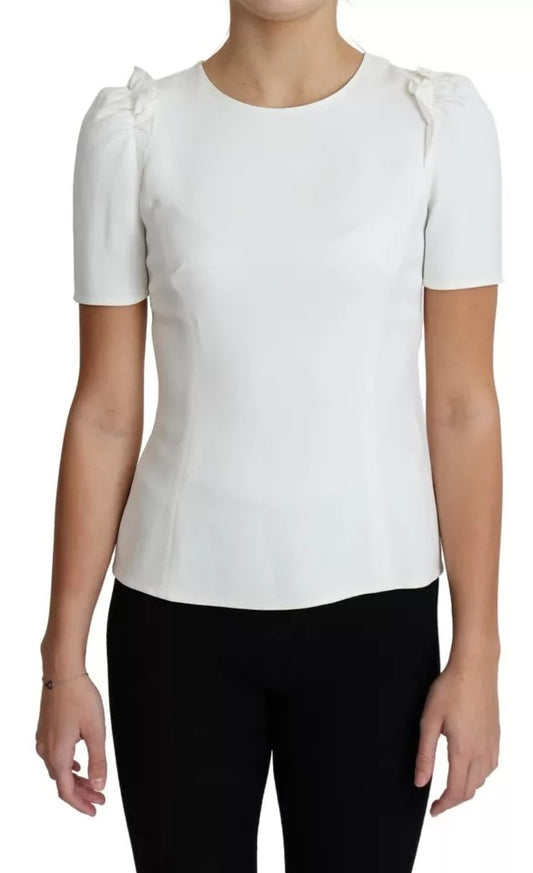 Dolce & Gabbana White Stretch Short Sleeved Peplum Blouse Top