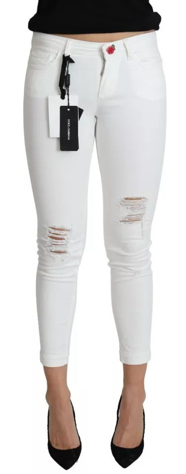 Dolce & Gabbana White Distressed Skinny Ankle-Grazer Jeans – Effortlessly Chic Casual Wear