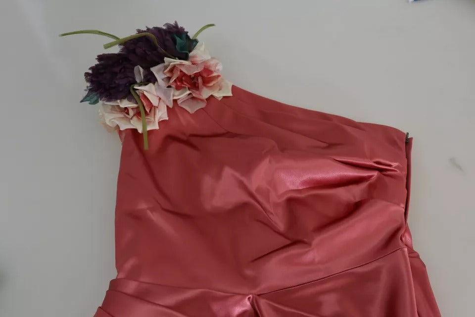 Dolce & Gabbana Pink Draped Midi Dress with Floral Appliqué – Elegant Wedding Guest / Race Day Look