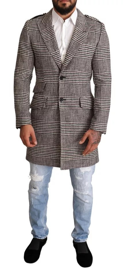 Dolce & Gabbana Gray Check Plaid Long Trench Coat Jacket – Luxury Italian Outerwear