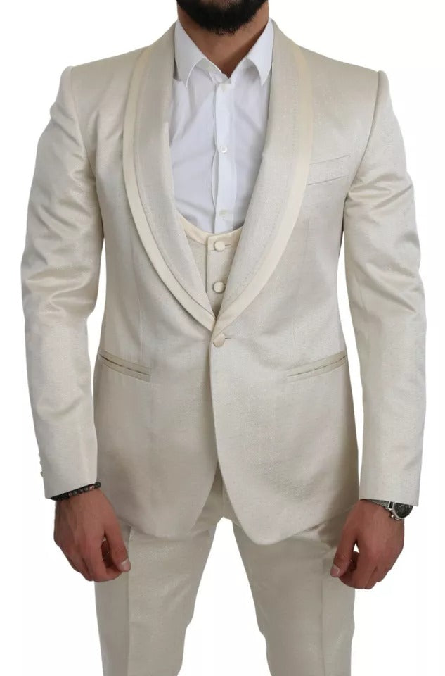 Dolce & Gabbana SICILIA 3-Piece Wool Suit in Beige Crème – Slim Fit Luxury
