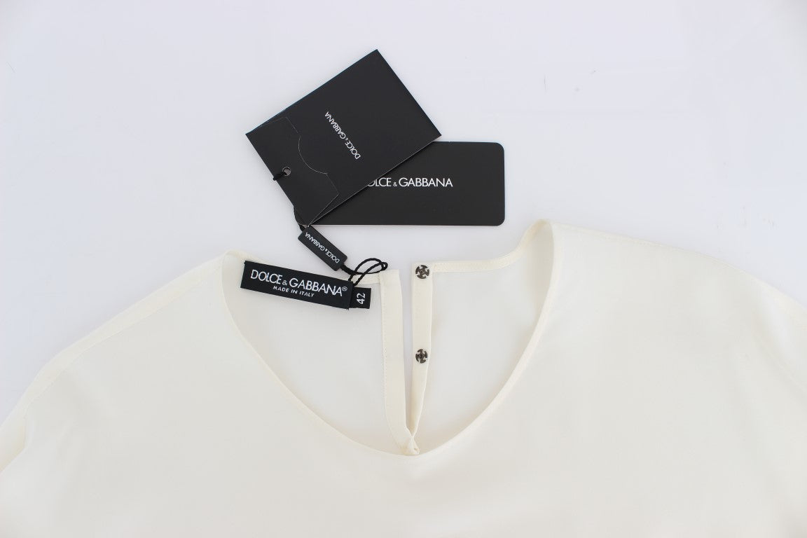 - Ivory Sequined Silk Blouse Top