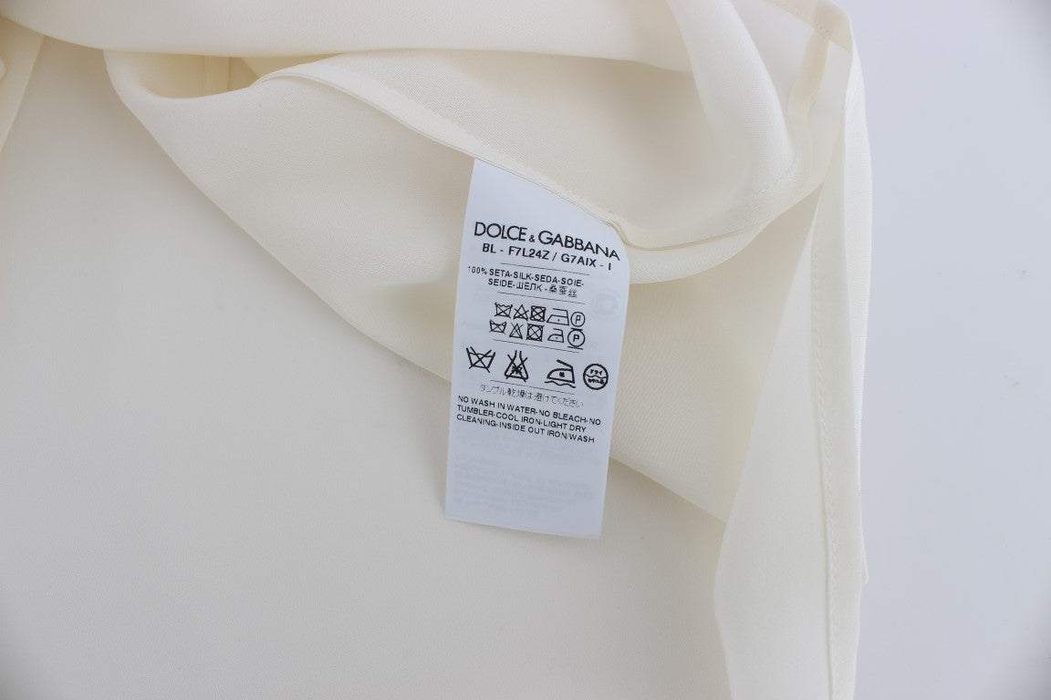 - Ivory Sequined Silk Blouse Top