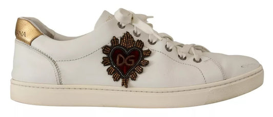 Dolce & Gabbana Men's White Leather Heart Low Top Casual Sneakers