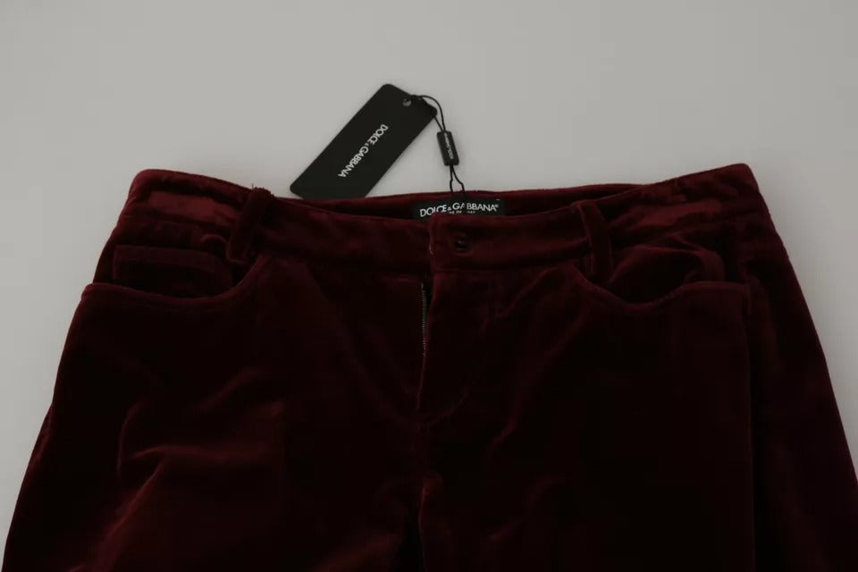 Dolce & Gabbana Bordeaux Velvet Stretch Slim Fit Pants for Women