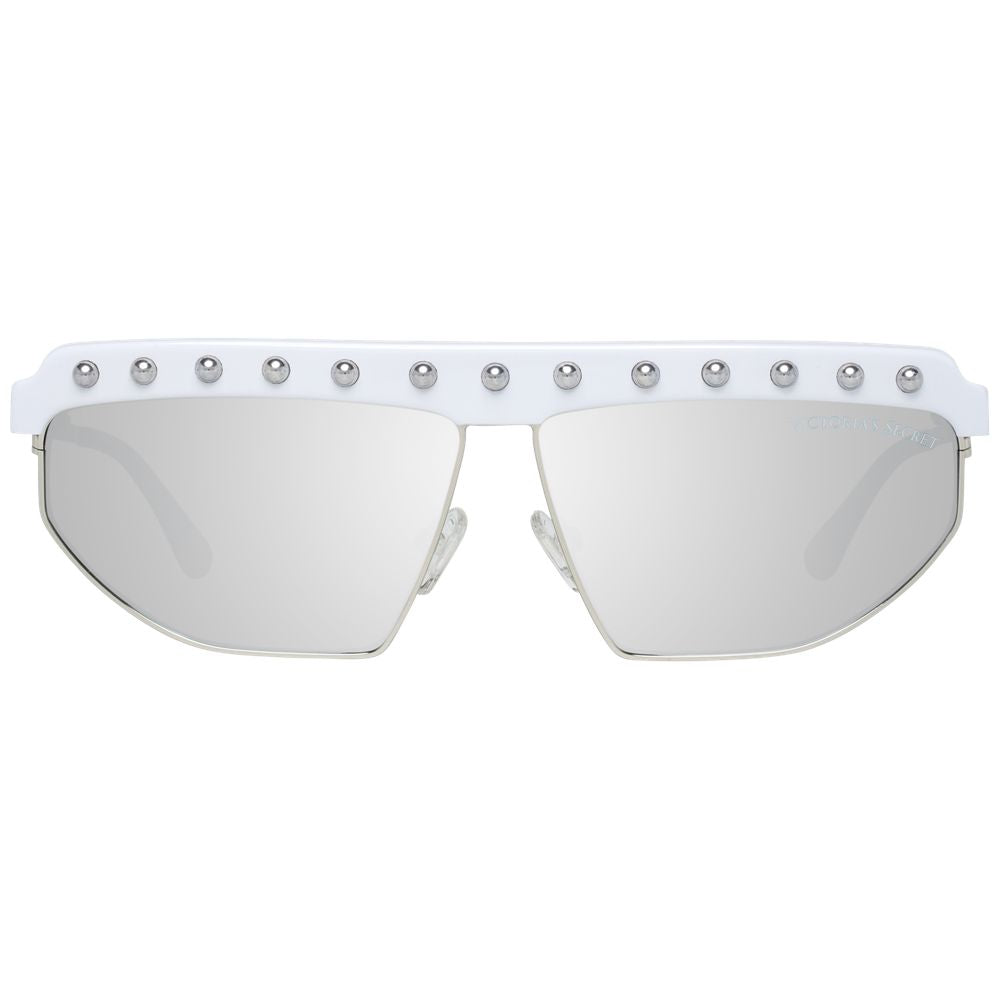 Victoria's Secret White Metal Sunglasses – Chic Oval Design with Mirrored Grey Lenses, 64mm