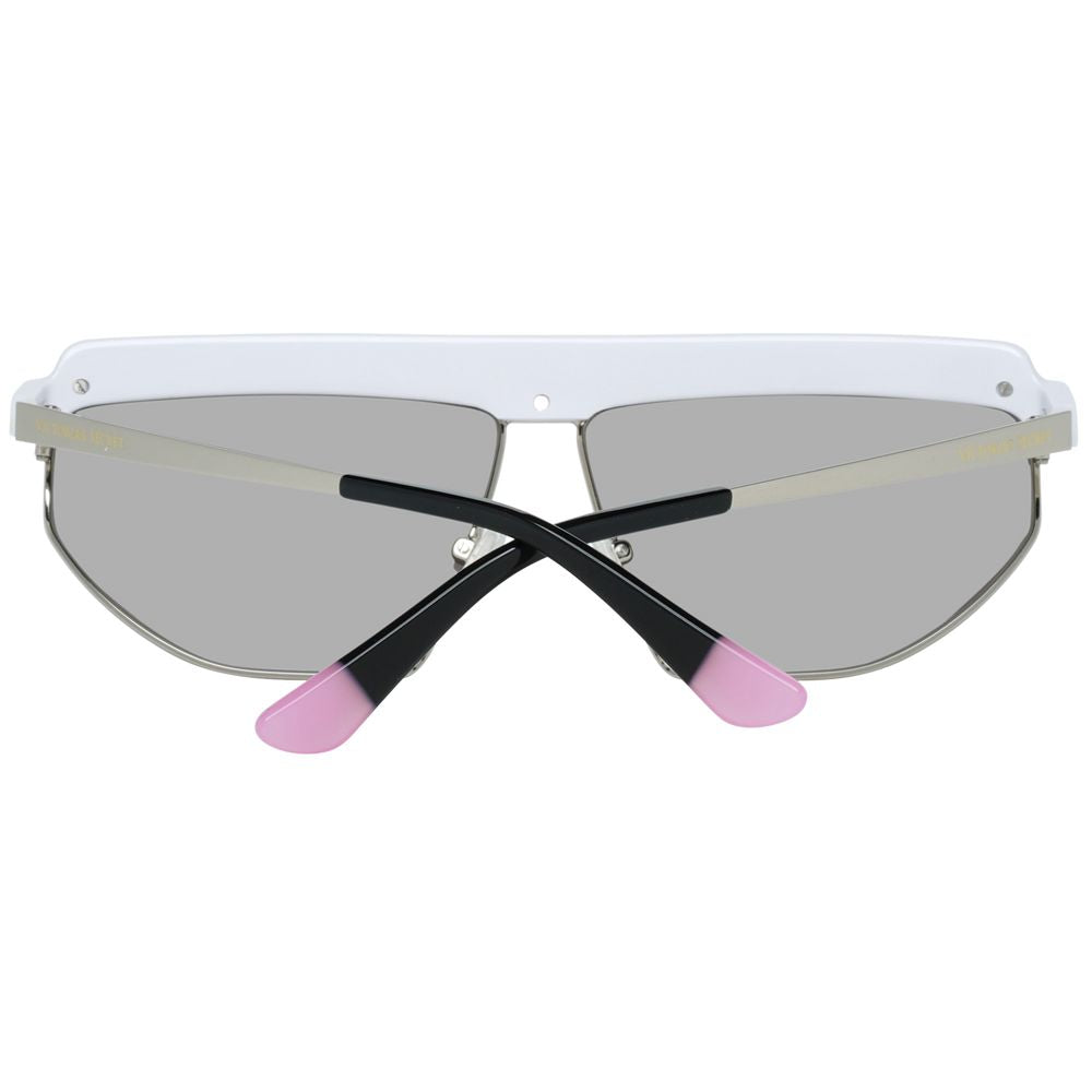 Victoria's Secret White Metal Sunglasses – Chic Oval Design with Mirrored Grey Lenses, 64mm