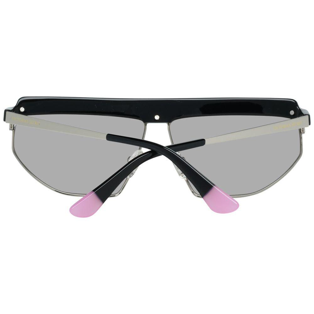 Victoria's Secret Black Metal Sunglasses – Chic Oval Design with Mirrored Grey Lenses, 64mm