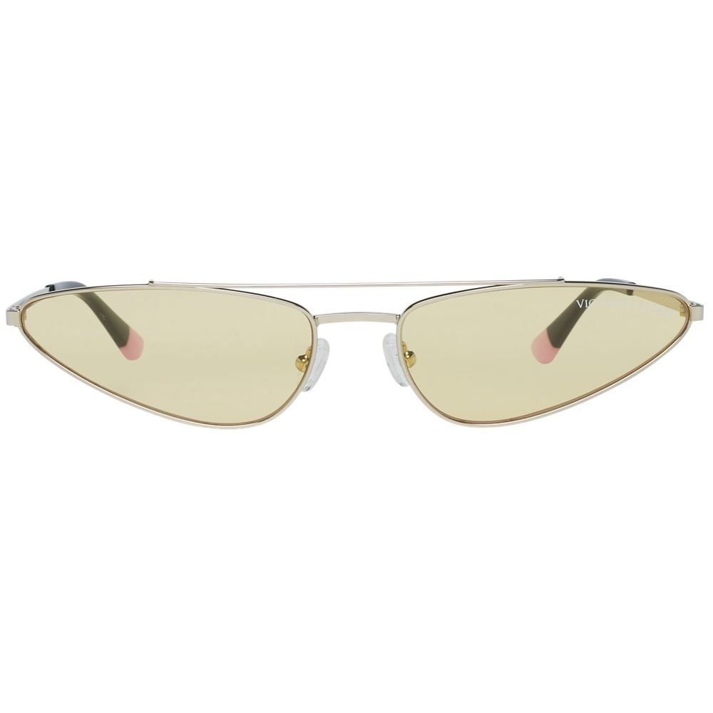 Victoria's Secret Women's Gold Metal Sunglasses – Oval Design with Yellow Lenses, 66mm