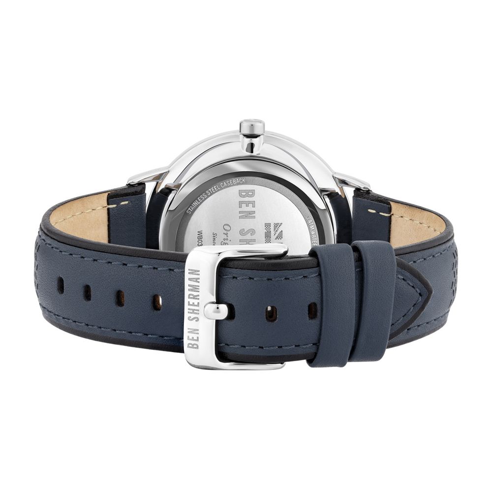 Ben Sherman Men’s Black Dial Watch with Blue Leather Strap – 43mm