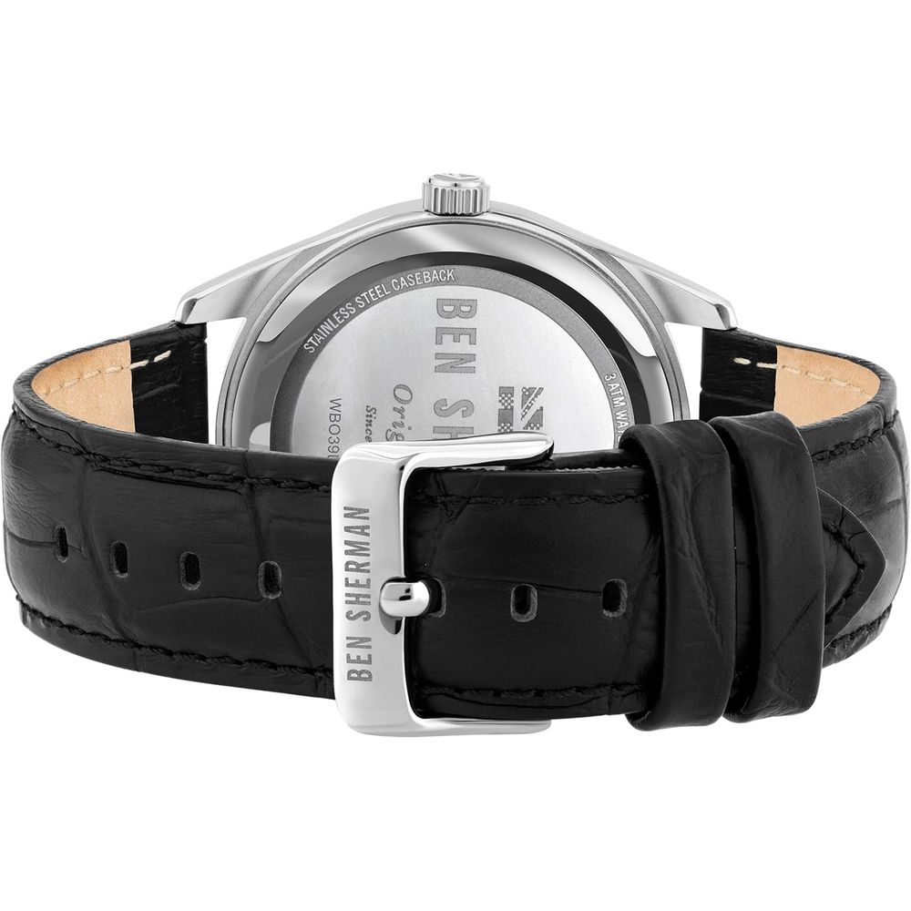 Ben Sherman Men’s Black Leather Watch with Grey Stainless Steel Case – 43mm