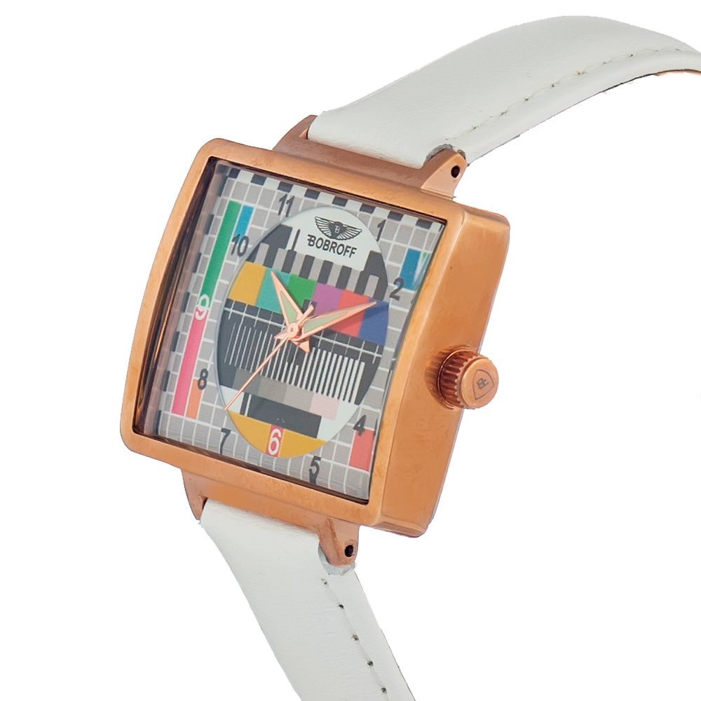 Bobroff White Leather Analog Quartz Watch for Men – 36mm