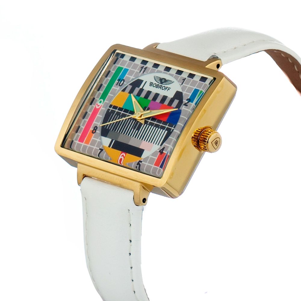 Bobroff White Leather & Gold Men's Quartz Watch – 36mm