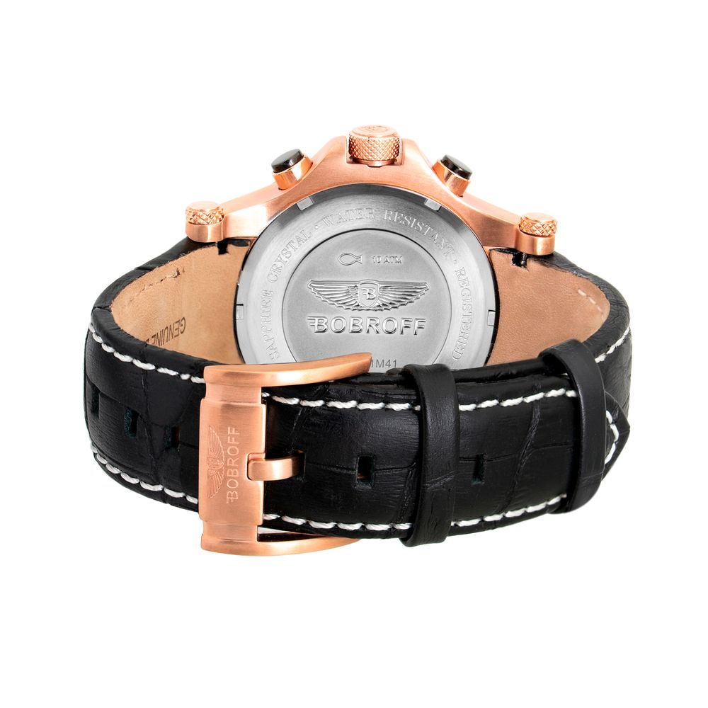 Bobroff Black Leather Quartz Men's Watch – 44mm