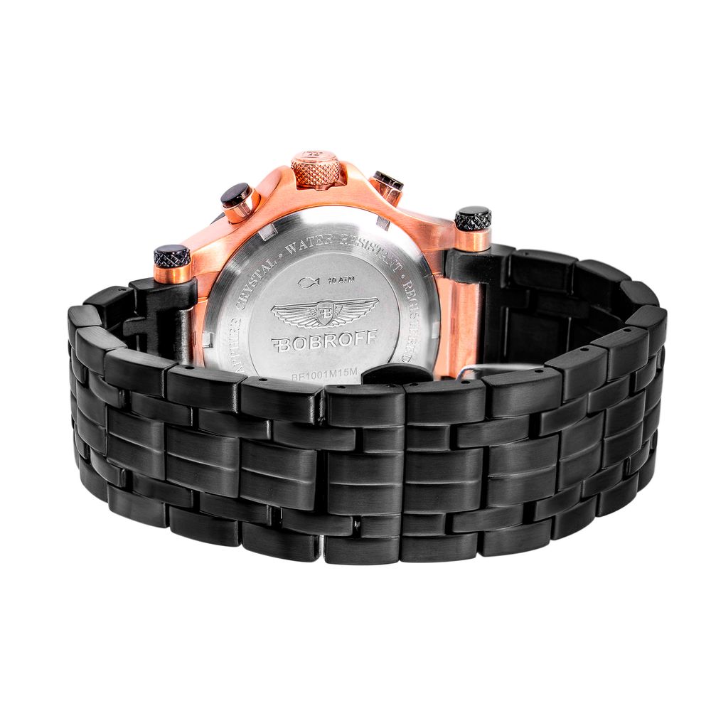 Bobroff Black Stainless Steel Quartz Watch for Men – 44mm