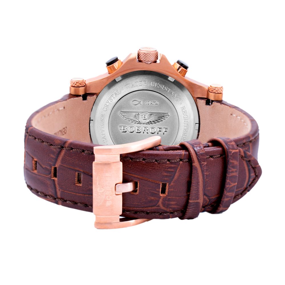 Bobroff Brown Leather Men's Quartz Watch – 44mm