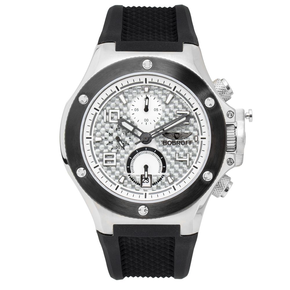 Bobroff Black Rubber Watch for Men – 43mm Quartz Analog Timepiece