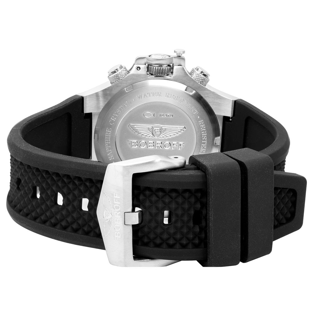 Bobroff Black Rubber Watch for Men – 43mm Quartz Analog Timepiece