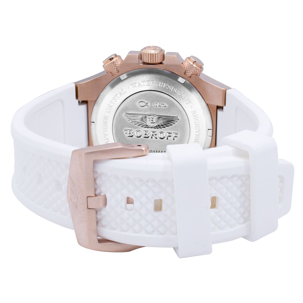 Bobroff Rose Gold & White Rubber Men's Quartz Watch – 43mm